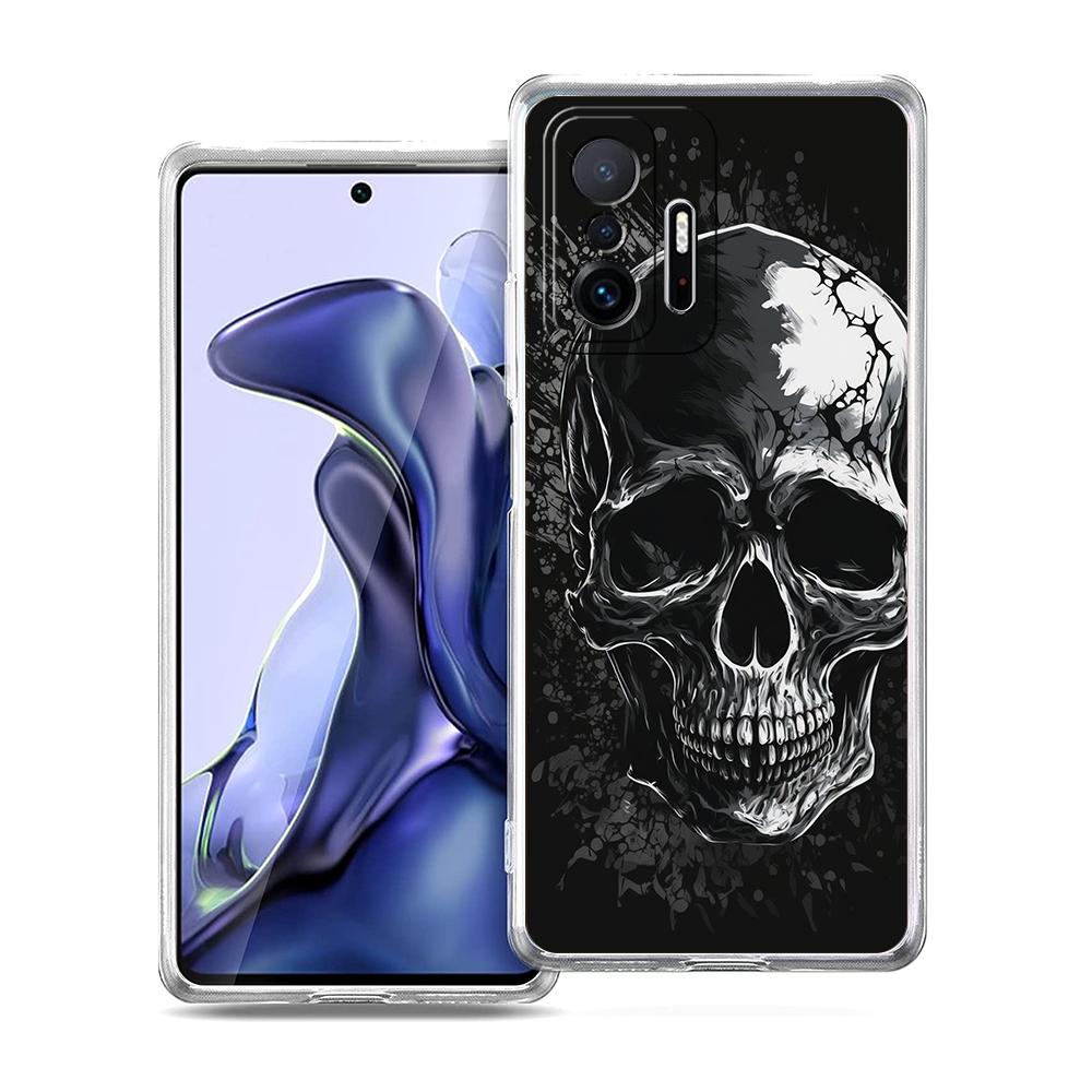 Transparent Phone Case for Xiaomi Mi 14 13 12 11 Ultra 13T 12T 11T Poco X3 NFC F3 F6 Pro 5G Soft TPU Shell Terror Black Skull