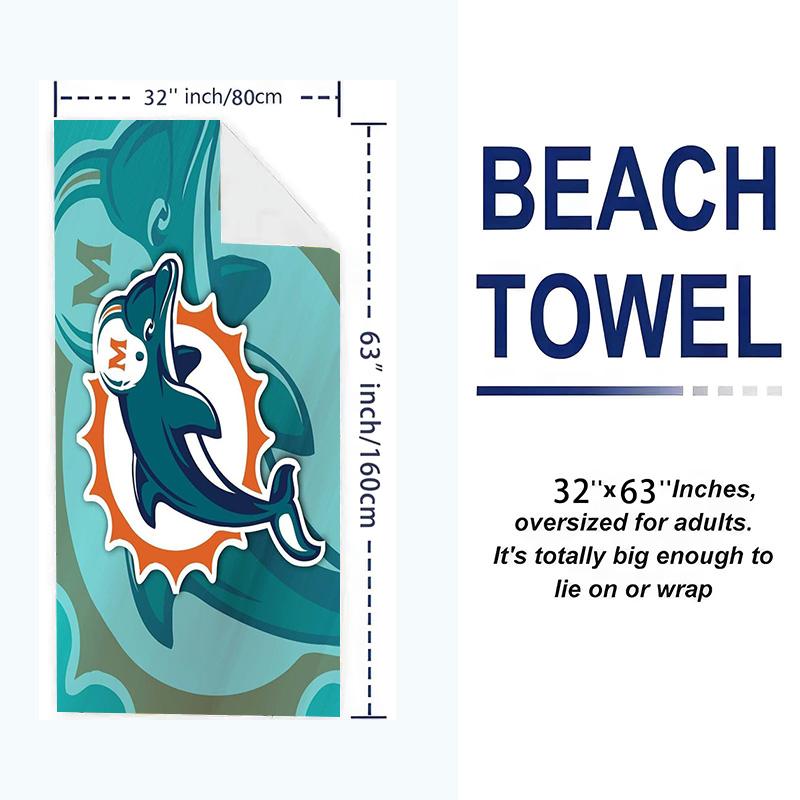 Miami Dolphins Logos Print Beach Towel, Large Soft Quick Dry Towel for Beach Camping Swimming