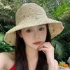 Big eaves colorful sweet hand-woven straw bucket hat women's new breathable versatile handmade hat sunscreen sunshade basin hat