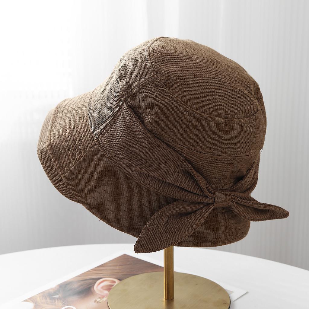 Autumn new upturned edge bucket hat women's rear bow decorative sunshade basin hat versatile casual fashion hat tide
