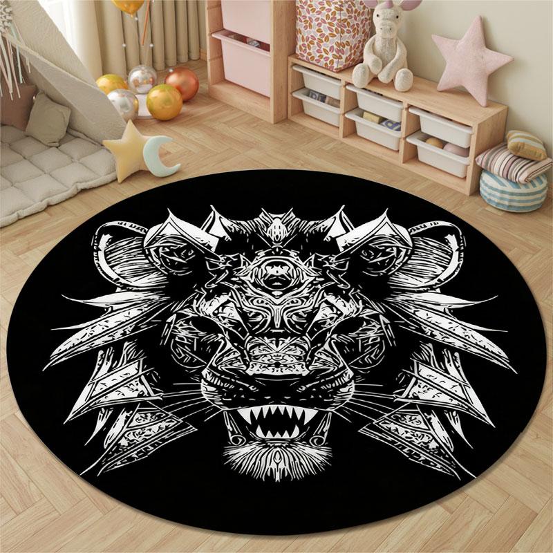 Luxury Round Halloween Multicolor Floor Rug, Non-Slip Floor Mat for Kitchen