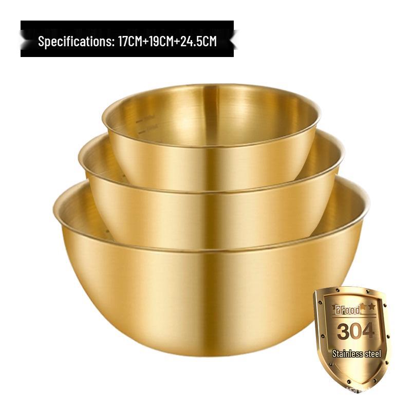 304 Edelstahl Rührschüssel im japanischen Stil mit Skala für Salat, Eierschlagen, Backen und Teigmischen - Goldfarbenes Finish