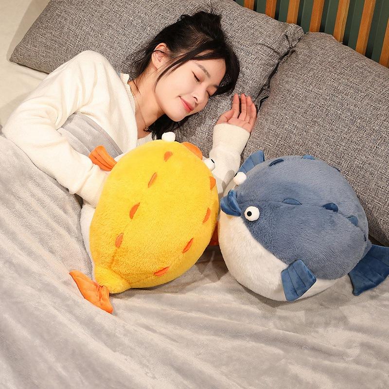 Cute Chubby Little Crocodile Throw Pillow Plush Toy Doll Puffer Fish Doll Home Pillow Cushion Nap Cover Blanket