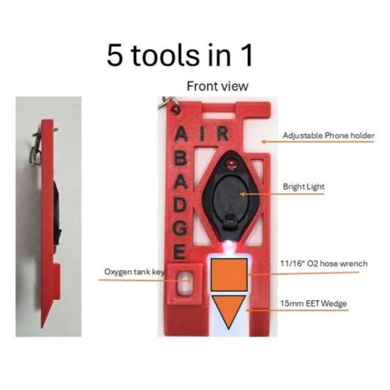 Oxygen Tank Wrench with Phone Holder 5-in-1 Multifunctional Oxygen Hose Wrench Portable Oxygen Tank Key with Light EET Wedge Keychain Attachment