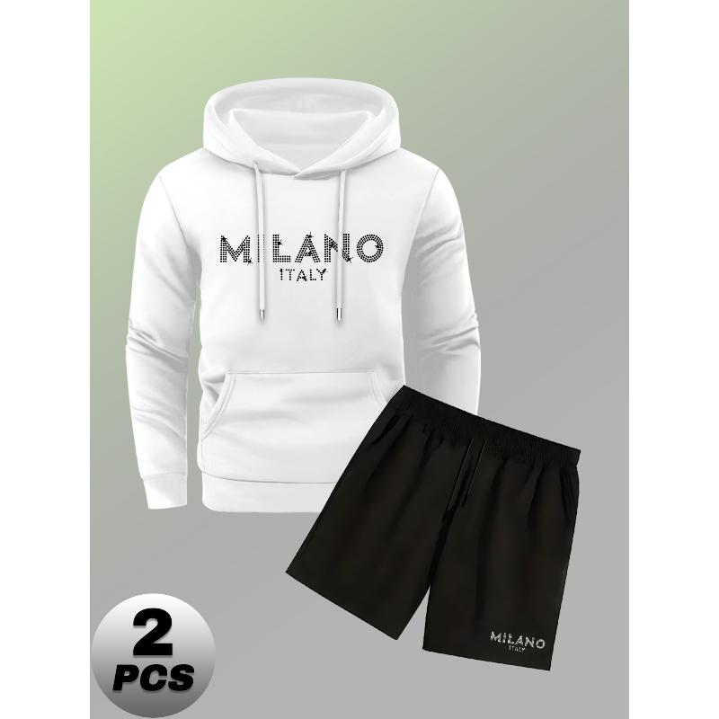 

Men s Polyester Hoodie Set with Relaxed Fit Shorts Lounge Gym XXL білий