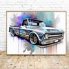 Famous Brand Chevy Vintage Cars Poster Watercolor Canvas Painting Luxurious Wall Art for Man Cave Room Home Decor Car Lover Gift