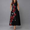 Oversized Women Sleeveless Round Neck Dress Dense Floral Printed Flowy Mid Calf Gown
