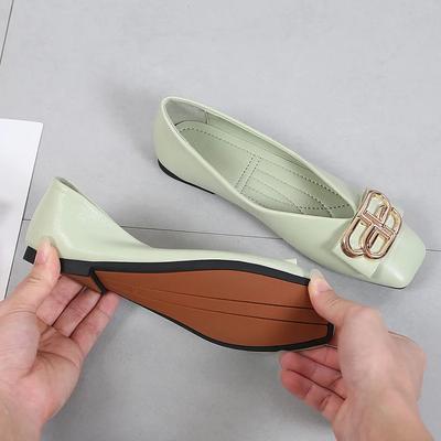 Neue Luxus Damen Schuhe Flacher Absatz Flacher Ausschnitt Einzelne Schuhe Eckige Spitze Mode Feenstil Sanfte Lässige Flache Schuhe