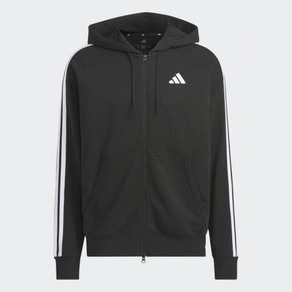 Adidas Essential+ 3s Ft Fz Hd Casual Cotton Full Zip Hoodie Black