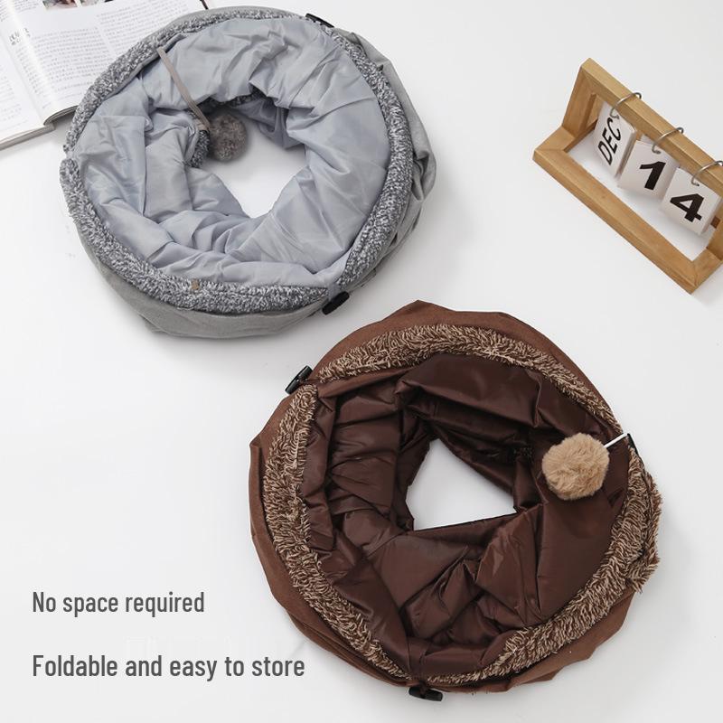 Foldable Suede Cat Tunnel Toy for Self-Play