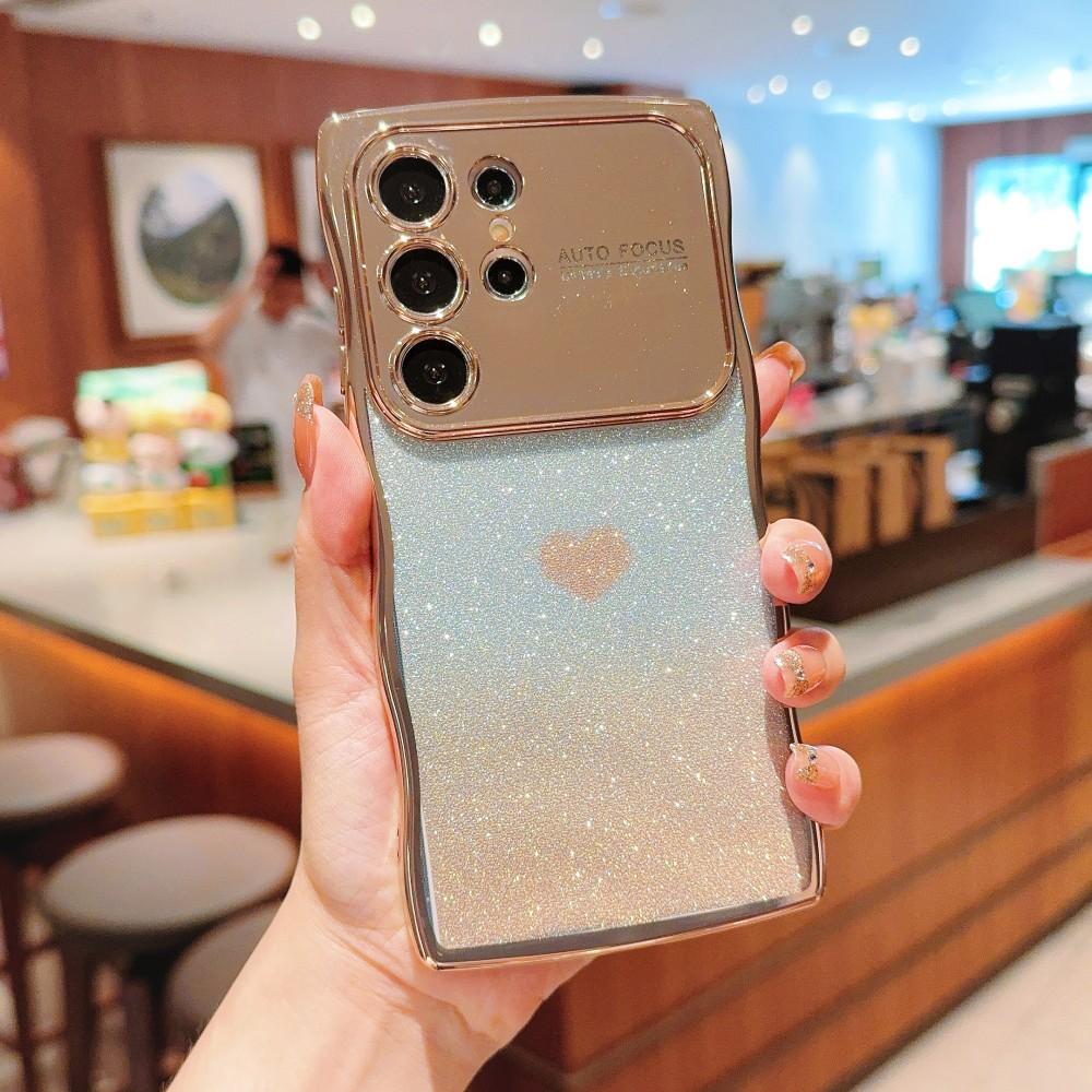

Love Glitter Wave Big Window Phone Case For Samsung Galaxy S25 S24 S23 S22 Ultra Plus S23 FE S24 FE S25 Edge 5G Silicone Cover S23 FE