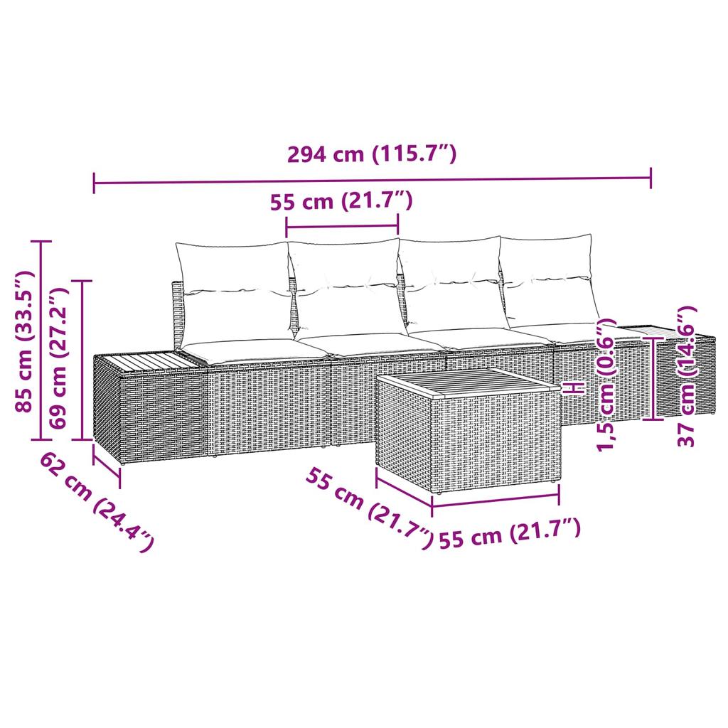 Garden Sofa Set with Cushions 5 pcs Black Poly Rattan