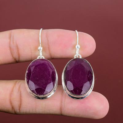 Pendiente de Rubí de Cachemira Facetado Pendiente de Plata de Ley 925 Pendientes Colgantes Hechos a Mano Pendiente de Gema de Máxima Calidad Joyería de Plata Regalo de Aniversario