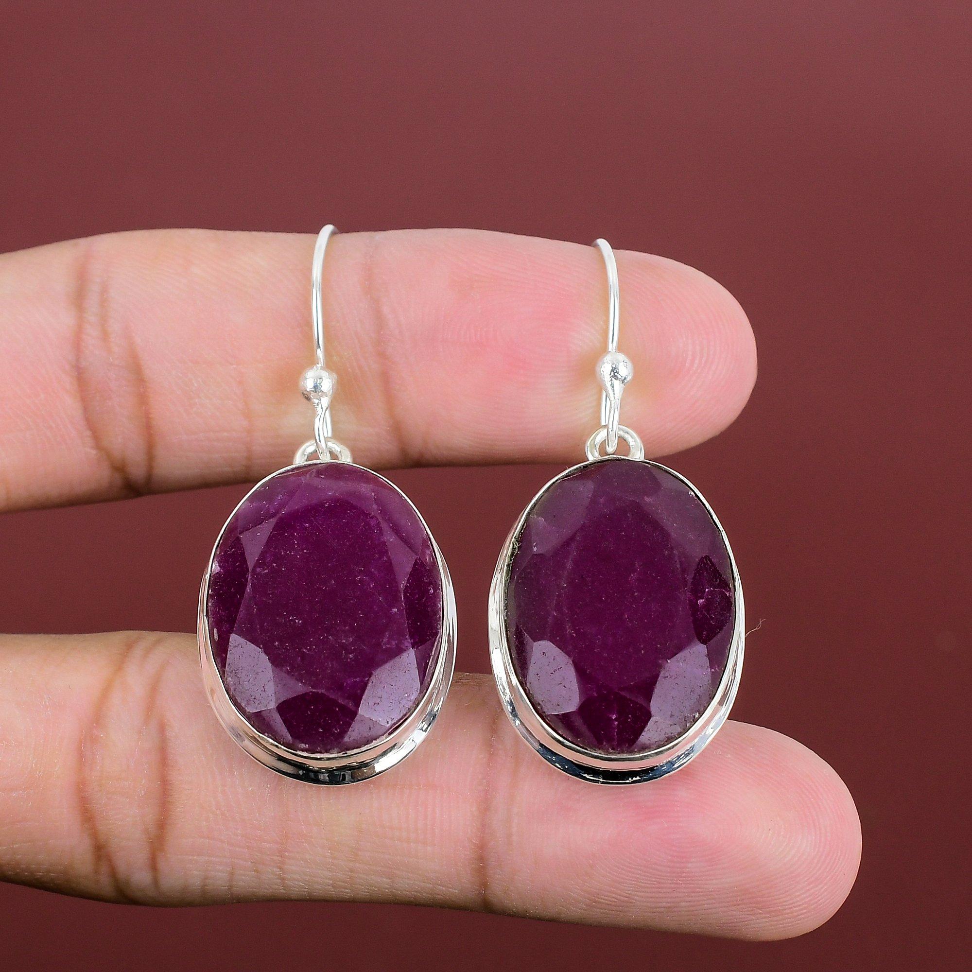 

Серьги с ограненным кашмирским рубином, серьги из стерлингового серебра 925 пробы, серьги-подвески ручной работы, серьги с драгоценными камнями высшего качества, серебряные ювелирные изделия, подарок на годовщину