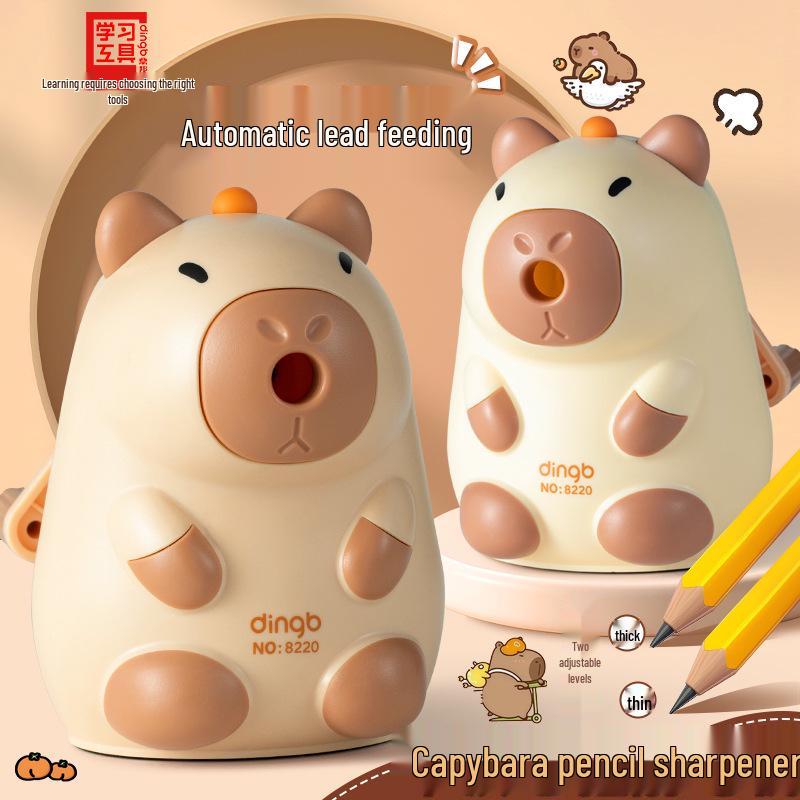 Xiaomeng Capybara Hand-Crank Pencil Sharpener with Automatic Lead Advance - Cute and Boxed, Perfect for Kids' Gifts