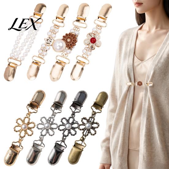 Clothing Cincher Accessories Vintage Sweater Clips for Women Girls, Retro Faux Pearl/Floral Cardigan Clips, Elegant Collar Waist Tightening