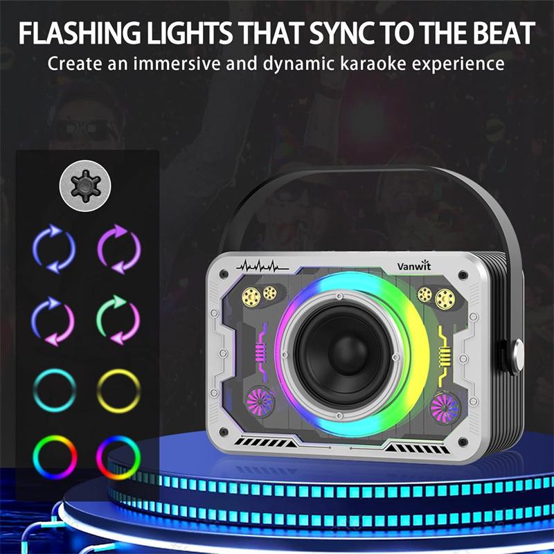 Transparent Mecha Rgb Light Bluetooth Speaker, All-In-One Portable Speaker With Disco Lights, Supports Aux/Usb/Tf For Home Party