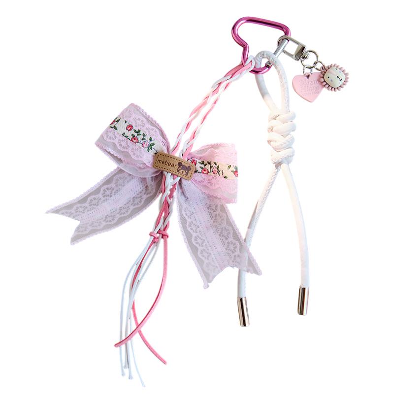 Y2K Trendy krajkový mašličkový hvězdicový přívěsek na klíče Ins sladký holčičí pletený provázkový kroužek na klíče Módní přívěsek na tašku Závěsná dekorace Klíčové doplňky