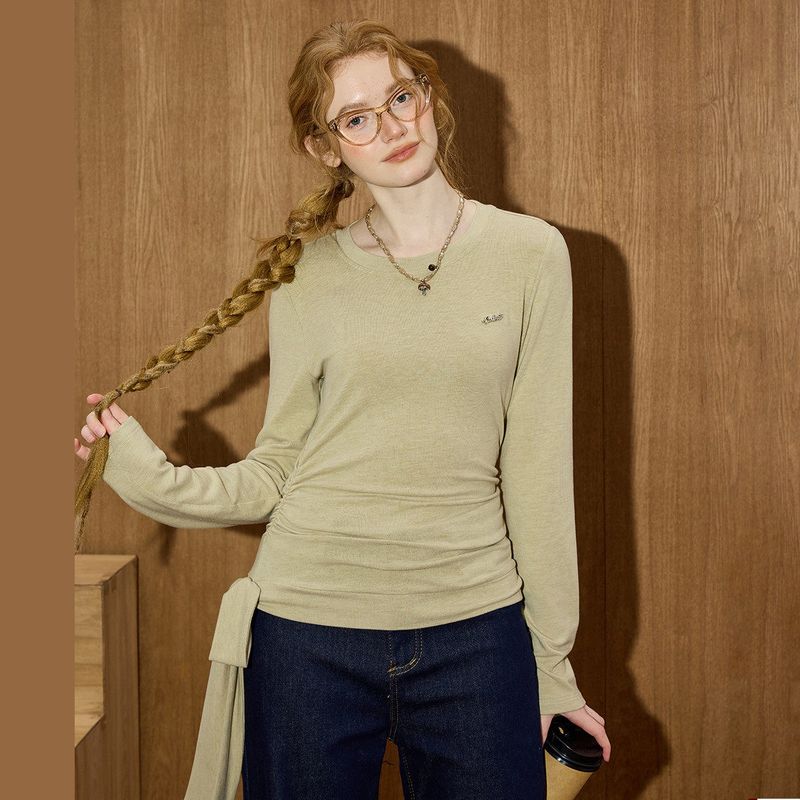 Coolhut Side-Tie Slim-Fit Design Base Layer Top, Round Neck, Long Sleeves, Comfortable New Winter Women's Base Shirt