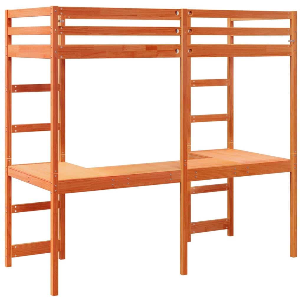 High Bed Without Mattress Wax Brown 80 X 200 Cm Solid Pine Wood