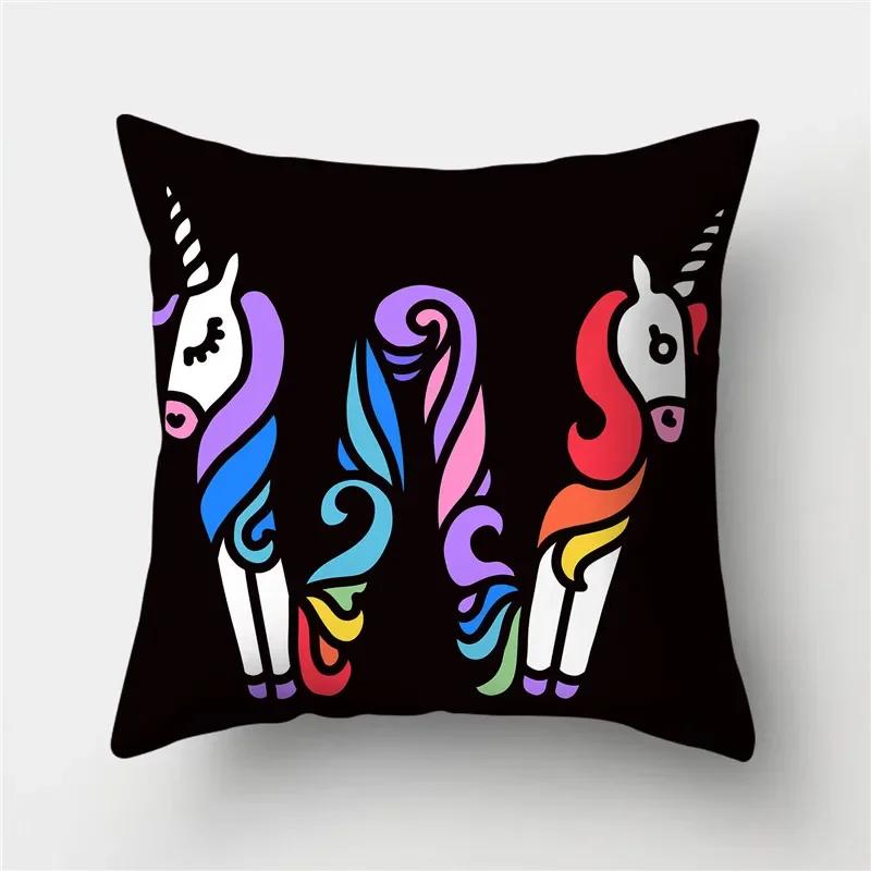 Letters Eenhoorn Kussenhoes Polyester Print Kussensloop Bank Decor Kussen Thuis