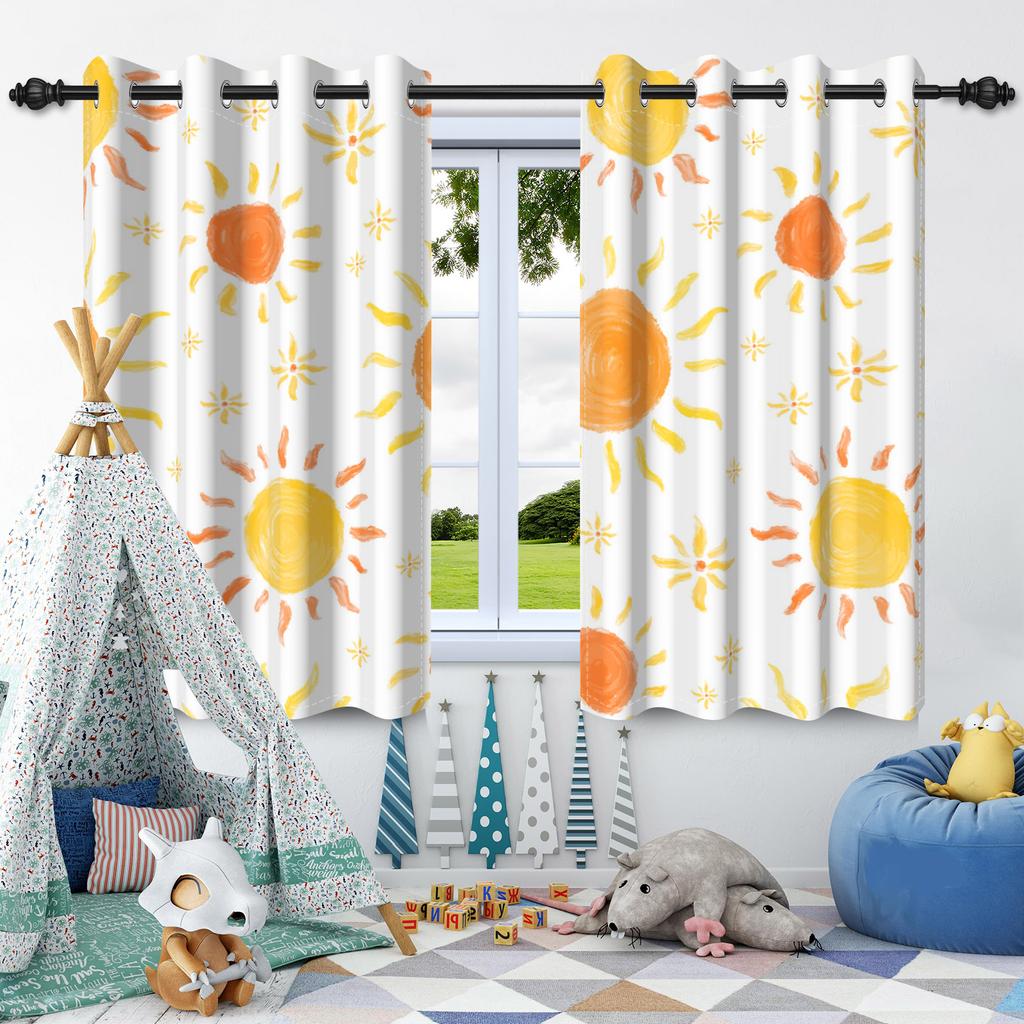 2pcs Curtains Cute Pattern Children Bedroom Daily Home Living Room Apartment Window Decor Blackout Curtains Heat Insulation