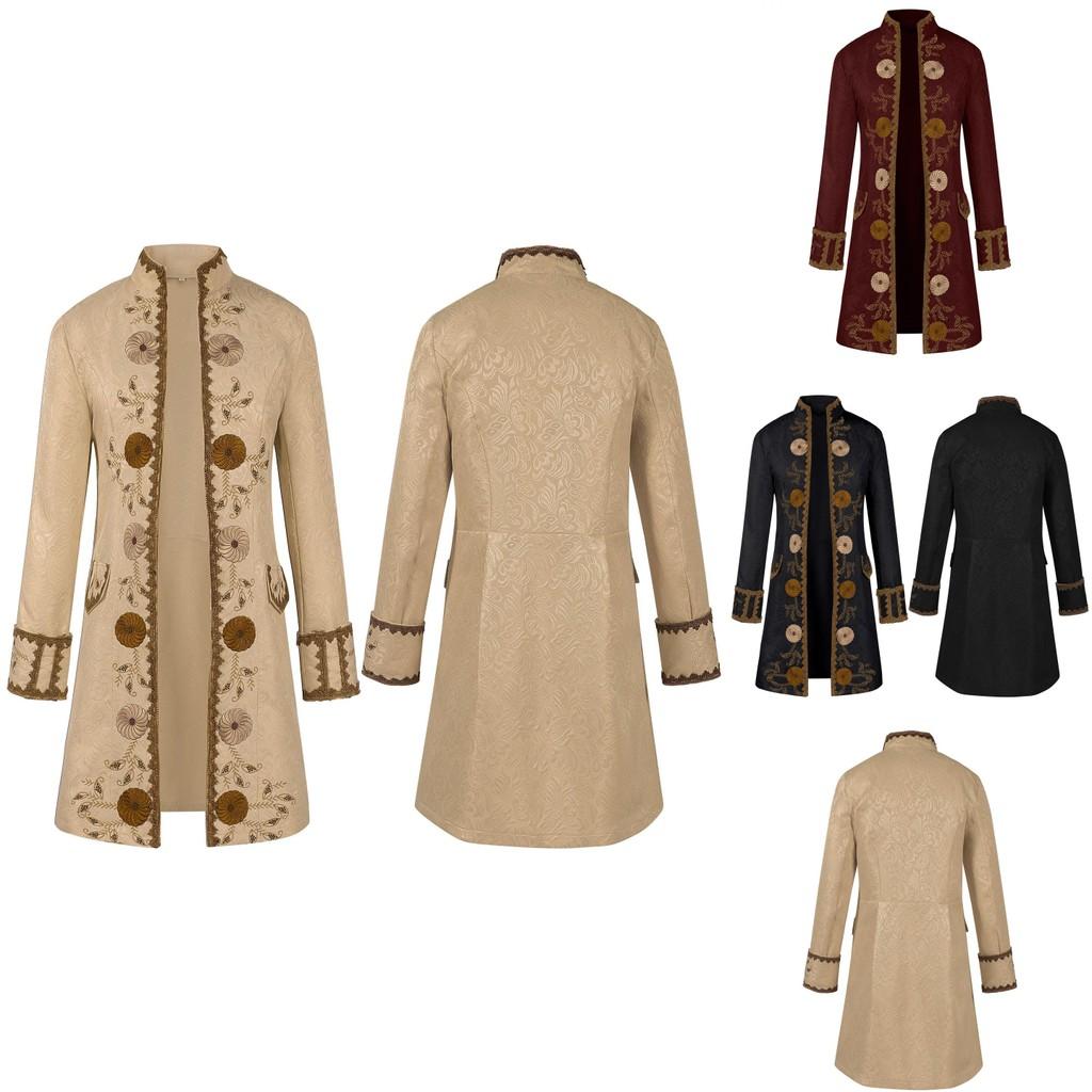 Elegant Medieval Style Men's Overcoat In Burgundy Black And Beige Available