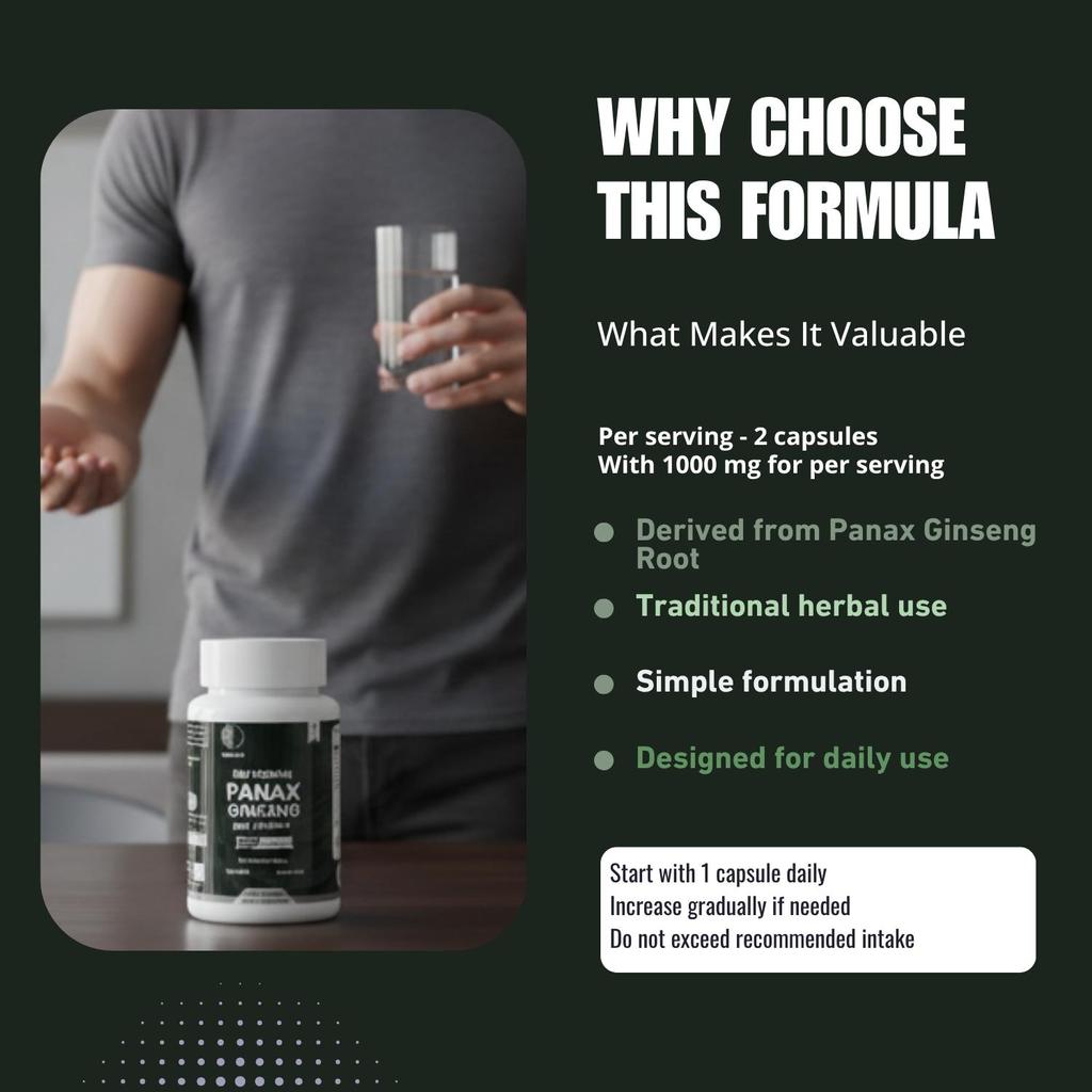 Panax Red Korean Ginseng Capsules | 1000 Mg | 60 Count | Non-GMO