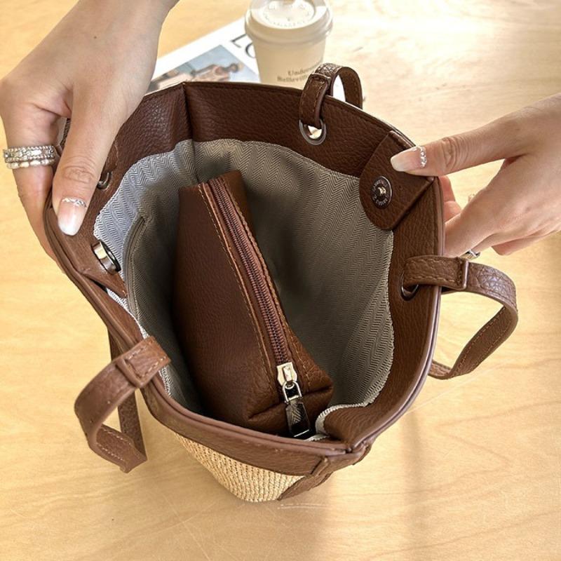 Straw bag women's vacation beach casual versatile retro vegetable basket shoulder bag fashion woven bag
