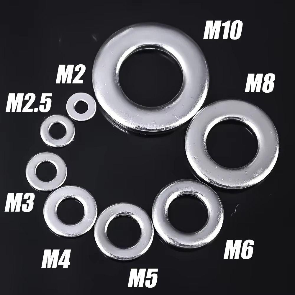 180Pcs/Box Durable M2-M10 Flat Washer Stainless Steel Multi-Size Screw Gasket Metal Fasteners Flat Washers Ring