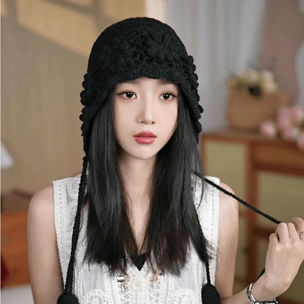 Retro Crochet Knitted Hat Hollow Flower Bag Hat Women'S Autumn And Winter Atmosphere Versatile Face Small Pullover Hat