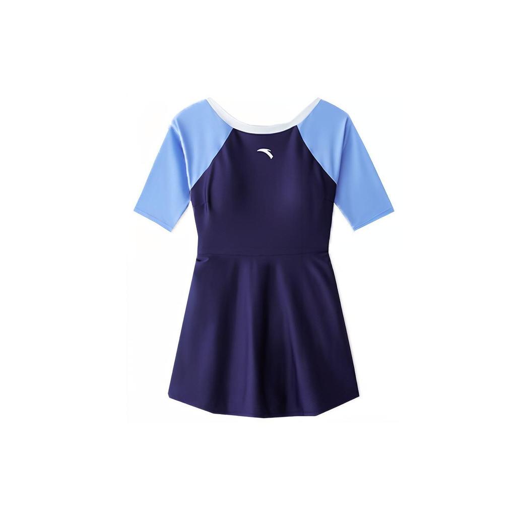 Anta SS23 Little Waist Series Logo Print Round Neck Pullover Short Sleeve Swim Dress Women Swimwear Light-Blue 1823531420-2