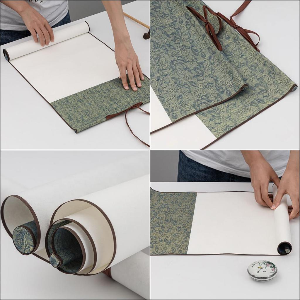 Lunari Plain Hanging Scroll Set of 2 Hanging Scrolls White with String Paper Calligraphy Exhibition White Scroll Floral Washi Japanese Painting Ink