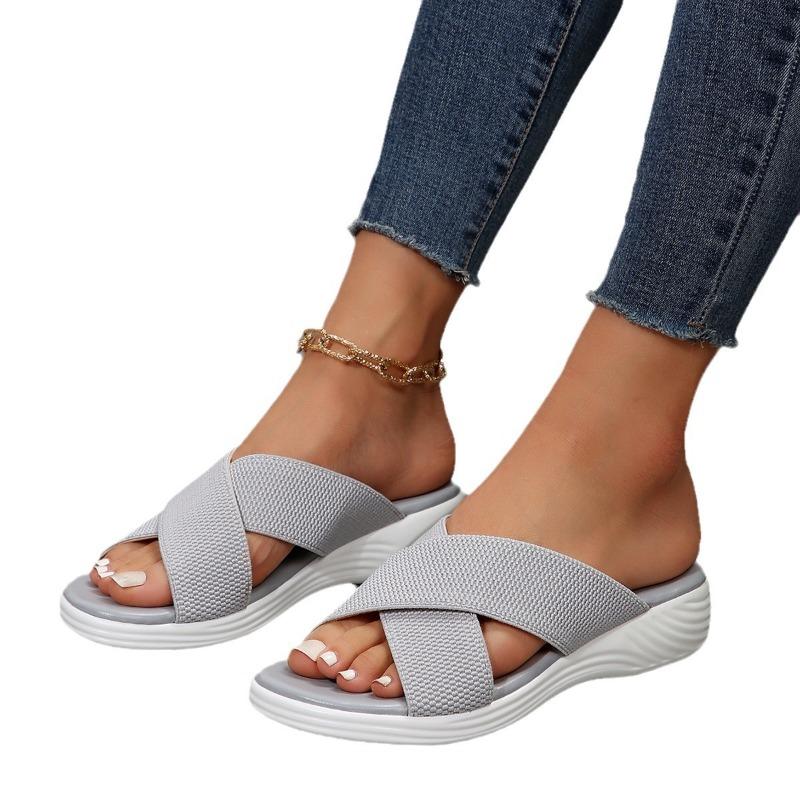 New Summer Women's Plus Size Chunky Sole Cross Style Sandals Comfortable Breathable Stretch Fabric Upper European American Style