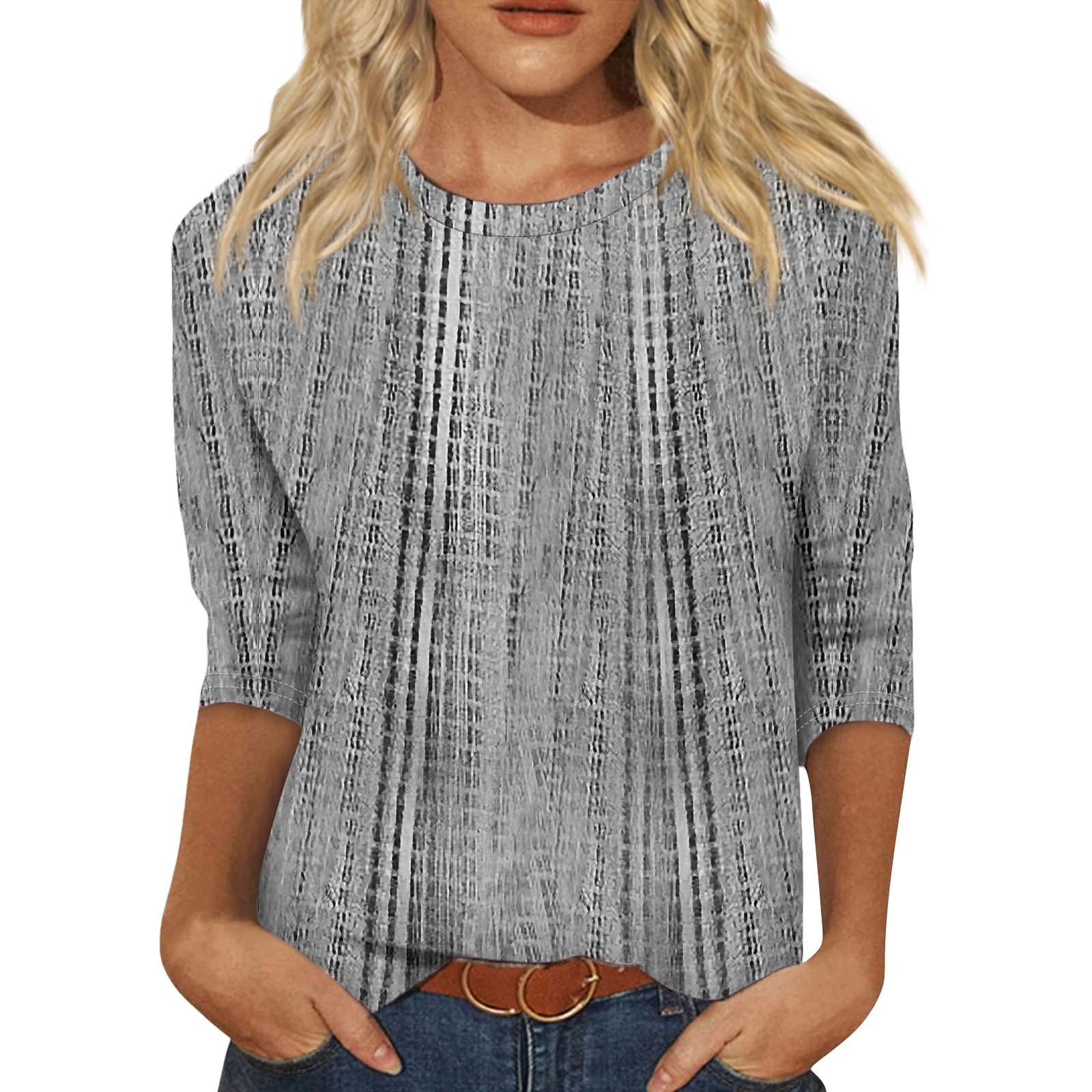 

Женская мода повседневная три четверти рукав текстурированный принт круглый вырез топ XXXL