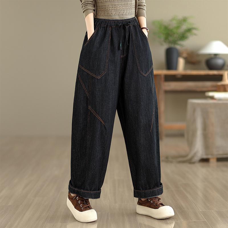 DIMANAF 2025 New Autumn Women Jeans Elastic Waist Denim Pants Loose Trousers Big Size Casual Cotton Vintage