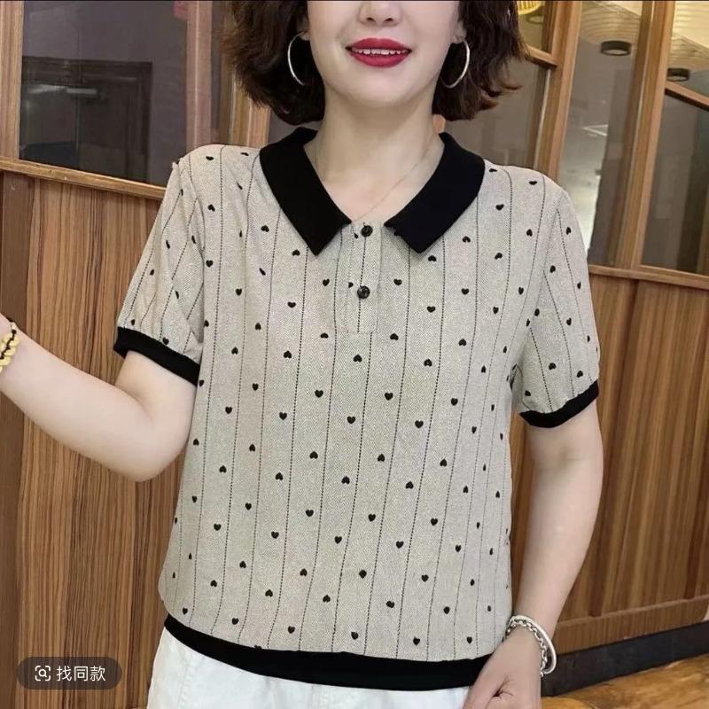 

New Summer Clothing Thin Doll Collar Breathable and Cool Middle-aged and Elderly Women s Short-sleeved Temperament Tops 4XL сірий