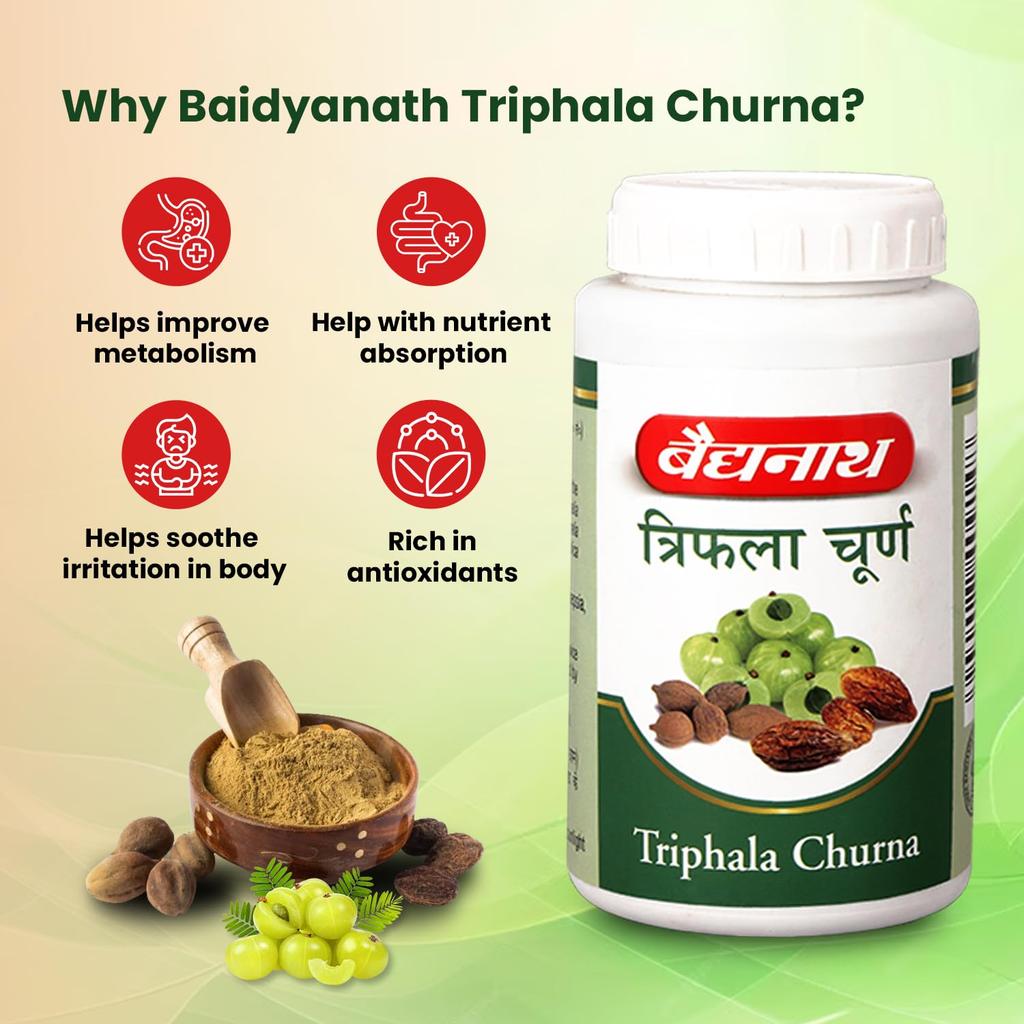 Baidyanath Triphala Churna Powder 400gm Pack of 1 for Healthy Digestion, Bowel Wellness, Acidity and Gas Relief