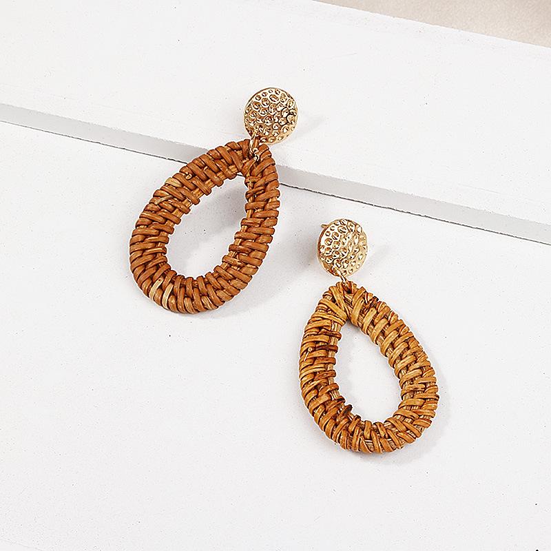 Rattan Wassertropfen Ohrringe für Frauen Holz Handgefertigt Hängeohrring Damen Modeschmuck Kolczyki