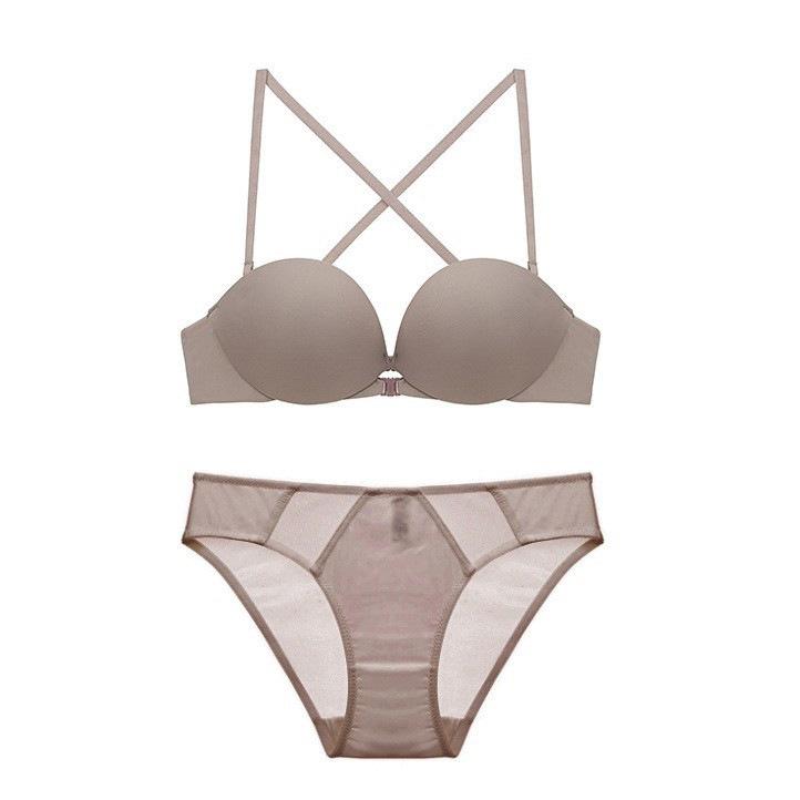 

Французское бесшовное нижнее белье с гладкой поверхностью, бюстгальтер-хольтер с перекрещенной спинкой и застежкой спереди, красивый бюстгальтер для спины, бюстгальтер для маленькой груди с хорошей поддержкой 85C thin cup кофейный