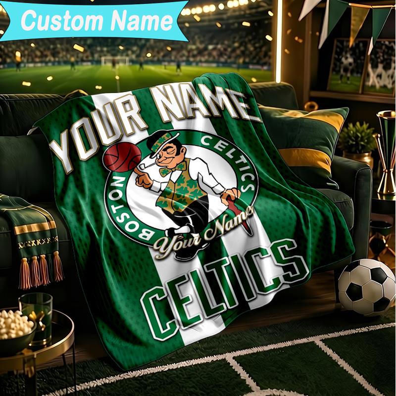 1PC Custom Name Blanket Boston-Celtics Logo Flannel Blankets Patterns Throw Blanket All-Season Soft Gift for Couch, Bed, Camping, Birthday Gifts