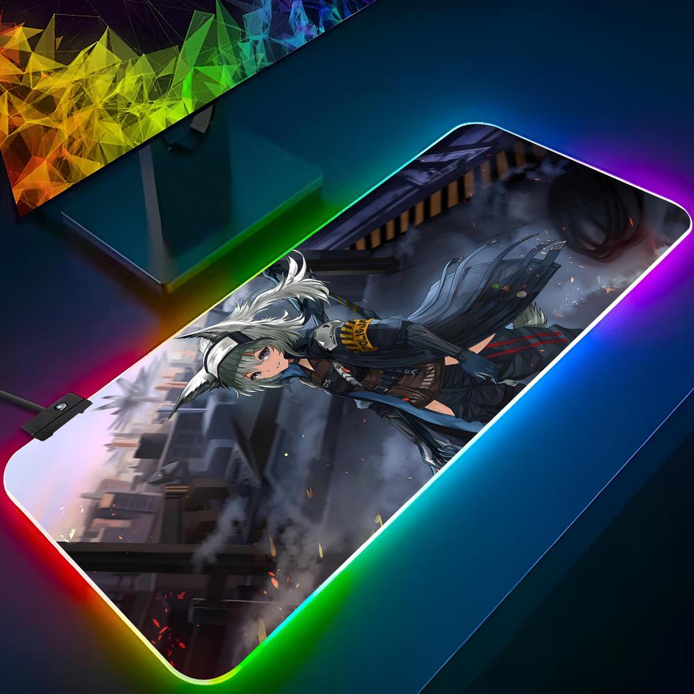 Arknights Mouse Pad Gaming Rgb Mousepad Backlit Cool Keyboard Gamer Girl Xxl Laptop Mat Table Pads Deskpad