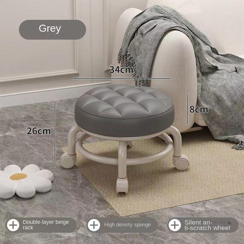 360 Rotating Low Stool with Wheels PU Leather Low Stool Home Pulley Low Stool Sofa Stool Small Chair for Nail Salon Pedicure SPA