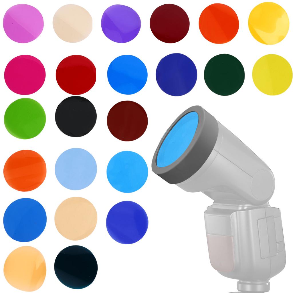 24 Color Gel Filter Set Circular Flash Light Filters for Photography Video LED Flashlight Accessory