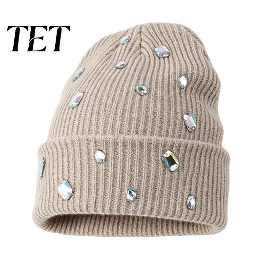 Punk Style Hat with Rhinestones Bling Rhinestone Knitted Hat, Street Knit Winter Fashionable Autumn Headwear Warm Skull Cap for Women Fashion