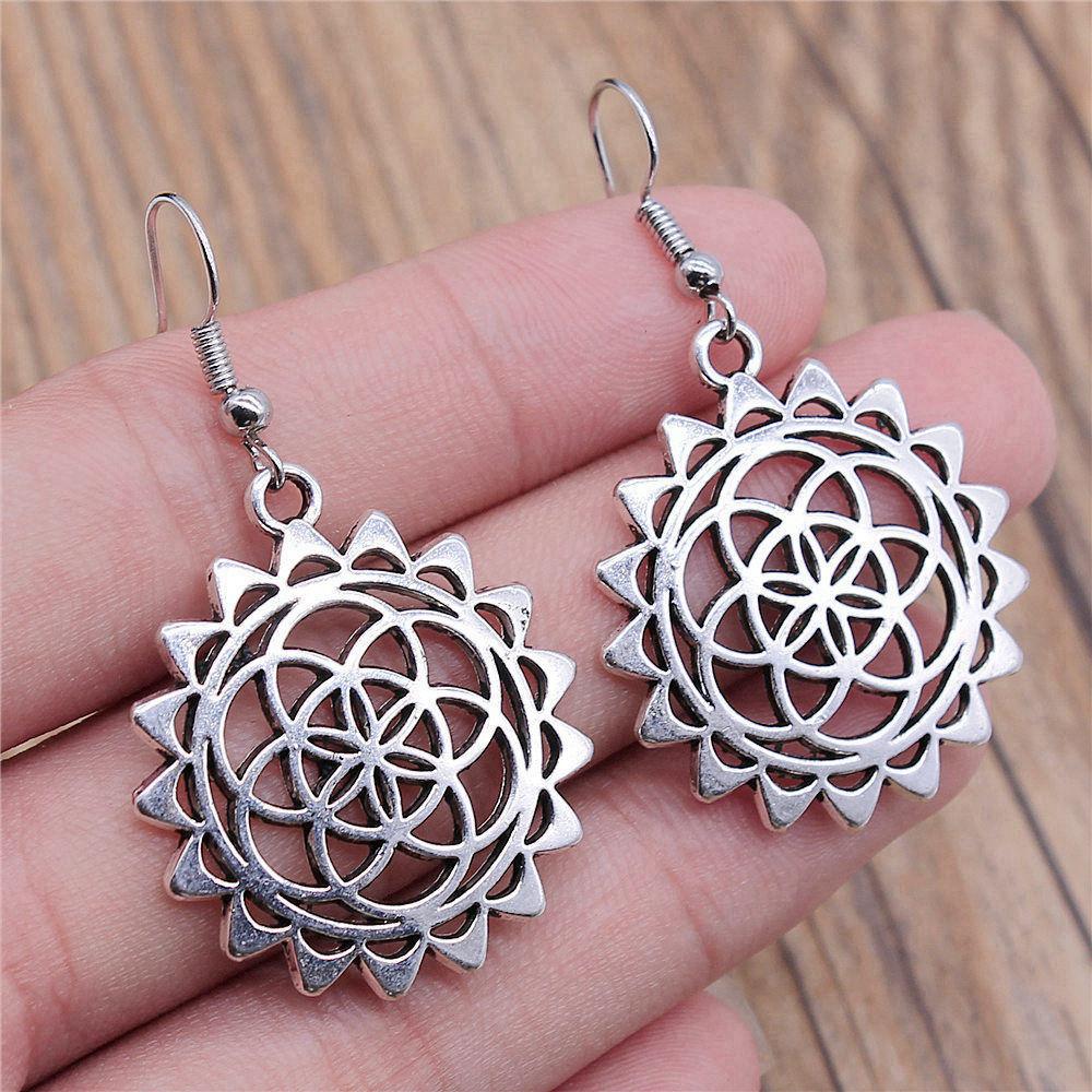 Hängeohrring Pflanze Blume des Lebens Minimalistischer Schmuck Komponenten Ohrringgröße 18x19mm QE020