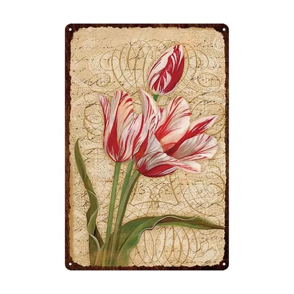 Vintage Blooming Flowers Metal Tin Signs Wall Art Posters Plate Wall Decor for Home Garden Bars Man Cave Cafe Clubs Garage Retro