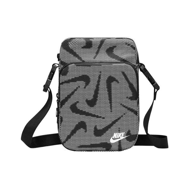 Nike Heritage Crossbody Series All Over Logo Adjustable Shoulder Strap Zipper Fabric Sling Bag Unisex Sling Bag Black White DQ5738-010 Black White