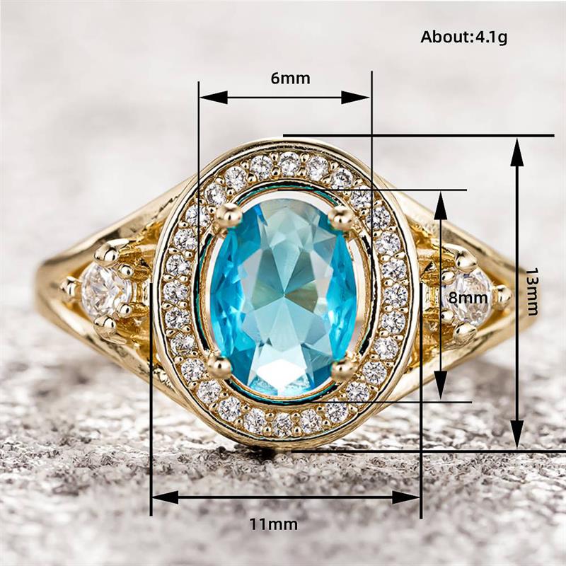Huitan Gold Color Ring for Women Fashion Party Daily Versatile Luxury Wedding Inlaid Shiny Blue CZ Elegant Accessories JewelryGood product