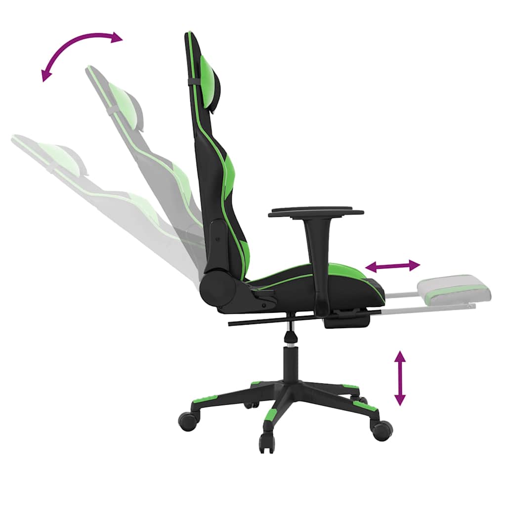 Vidaxl Massage Gaming Chair With Footrest, Black-Green, Eco-Leather